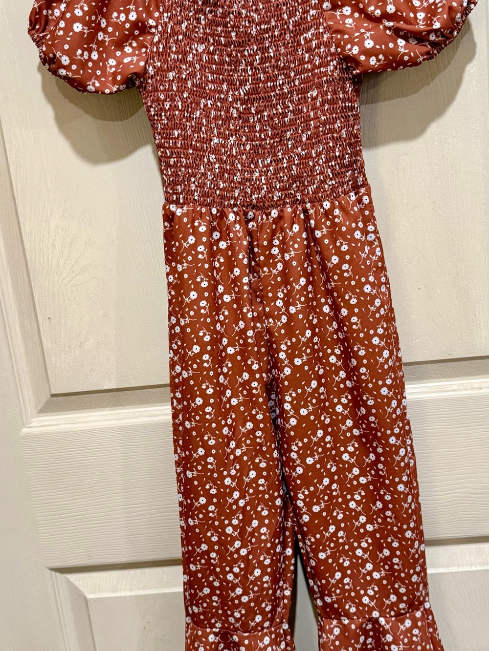 SHEIN Rust Floral Smocked Top